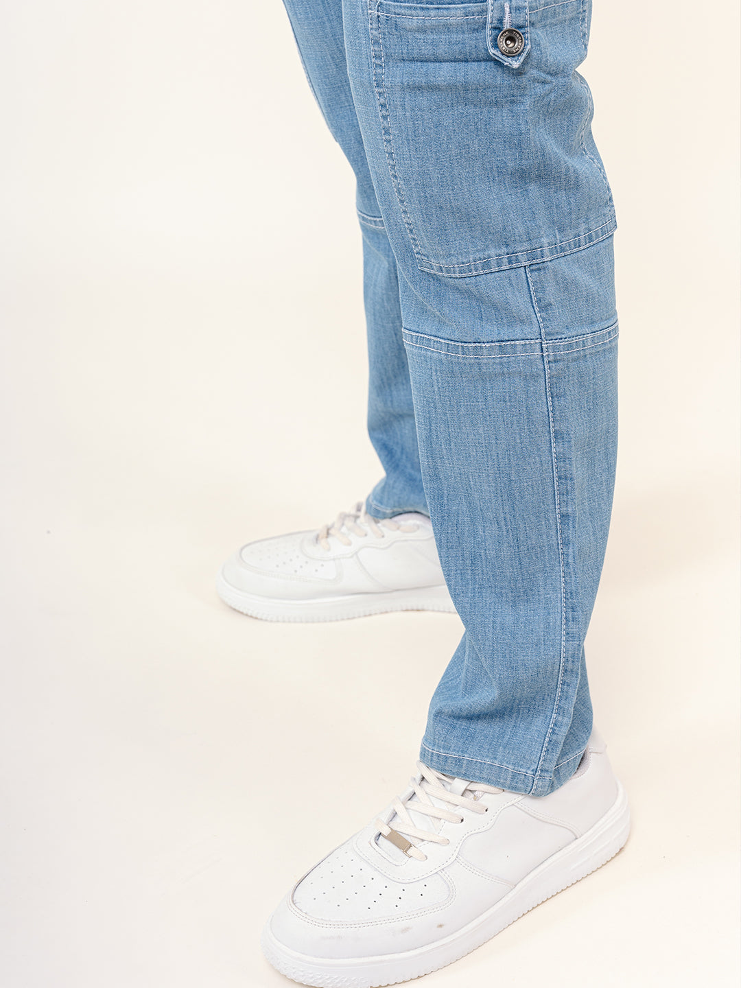 Light Blue Comfort-Fit Cargo Denim Jeans