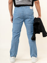 Light Blue Comfort-Fit Cargo Denim Jeans