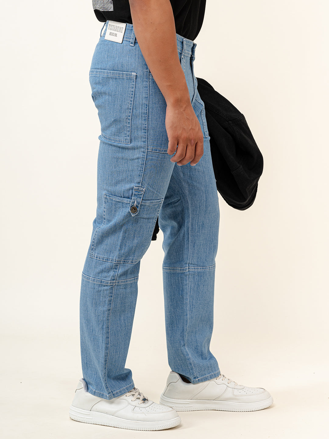 Light Blue Comfort-Fit Cargo Denim Jeans