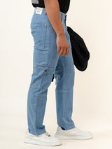 Light Blue Comfort-Fit Cargo Denim Jeans