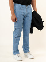 Light Blue Comfort-Fit Cargo Denim Jeans