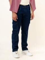 Dark Blue Baggy Fit Cargo Denim Jeans