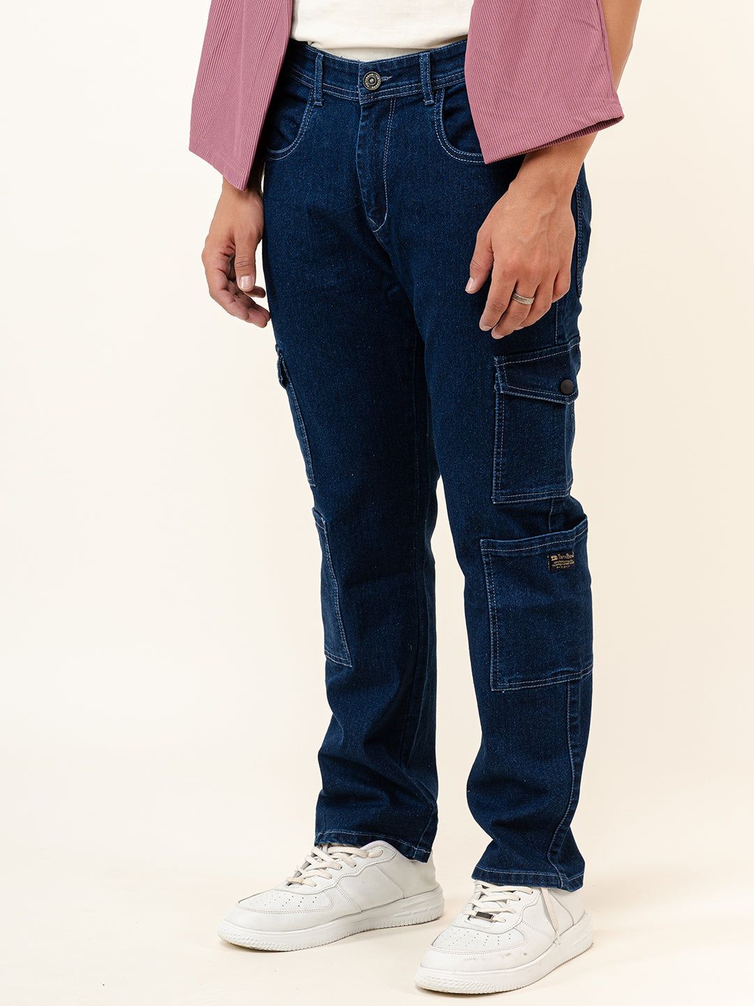 Dark Blue Baggy Fit Cargo Denim Jeans