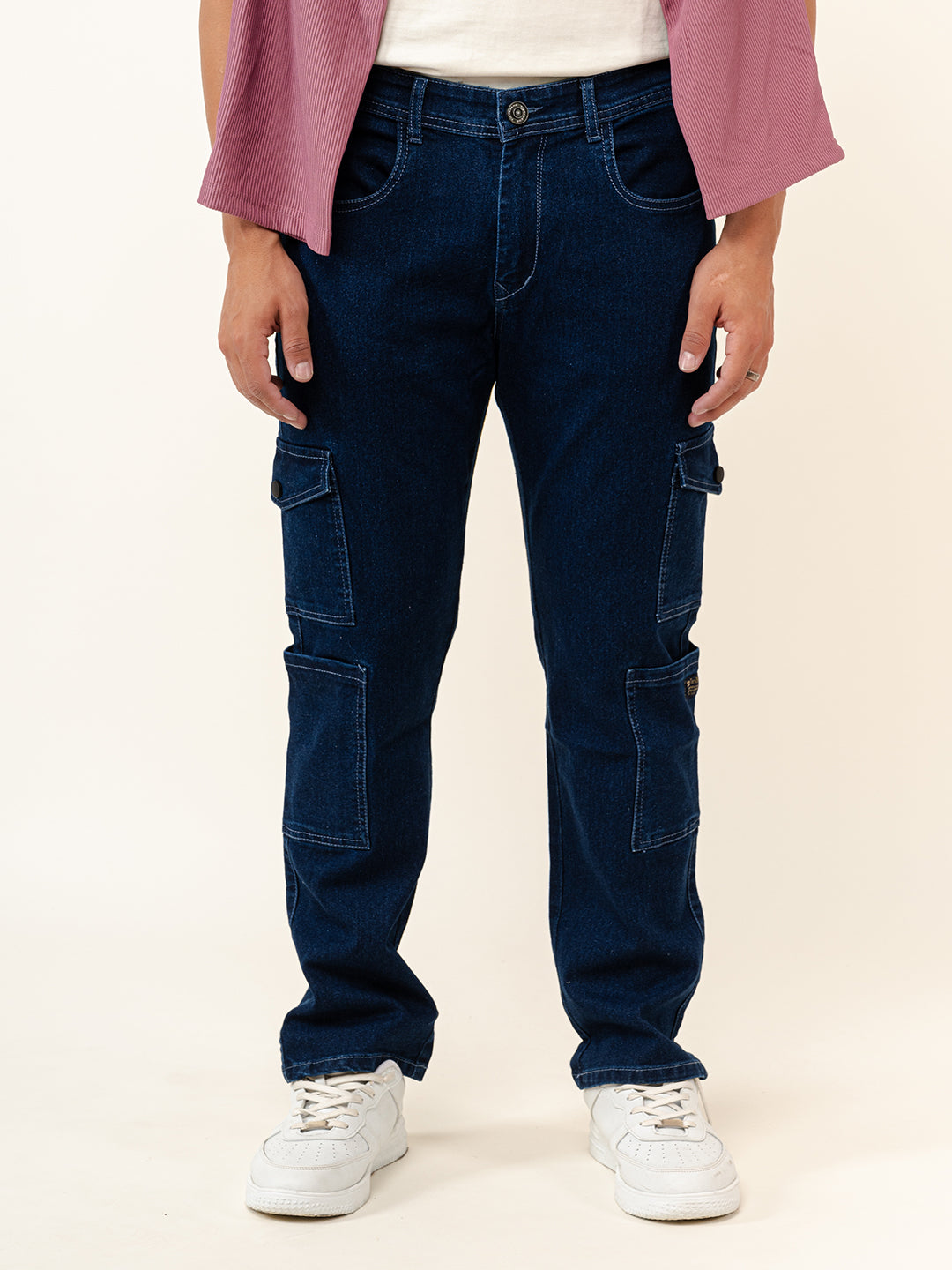 Dark Blue Baggy Fit Cargo Denim Jeans