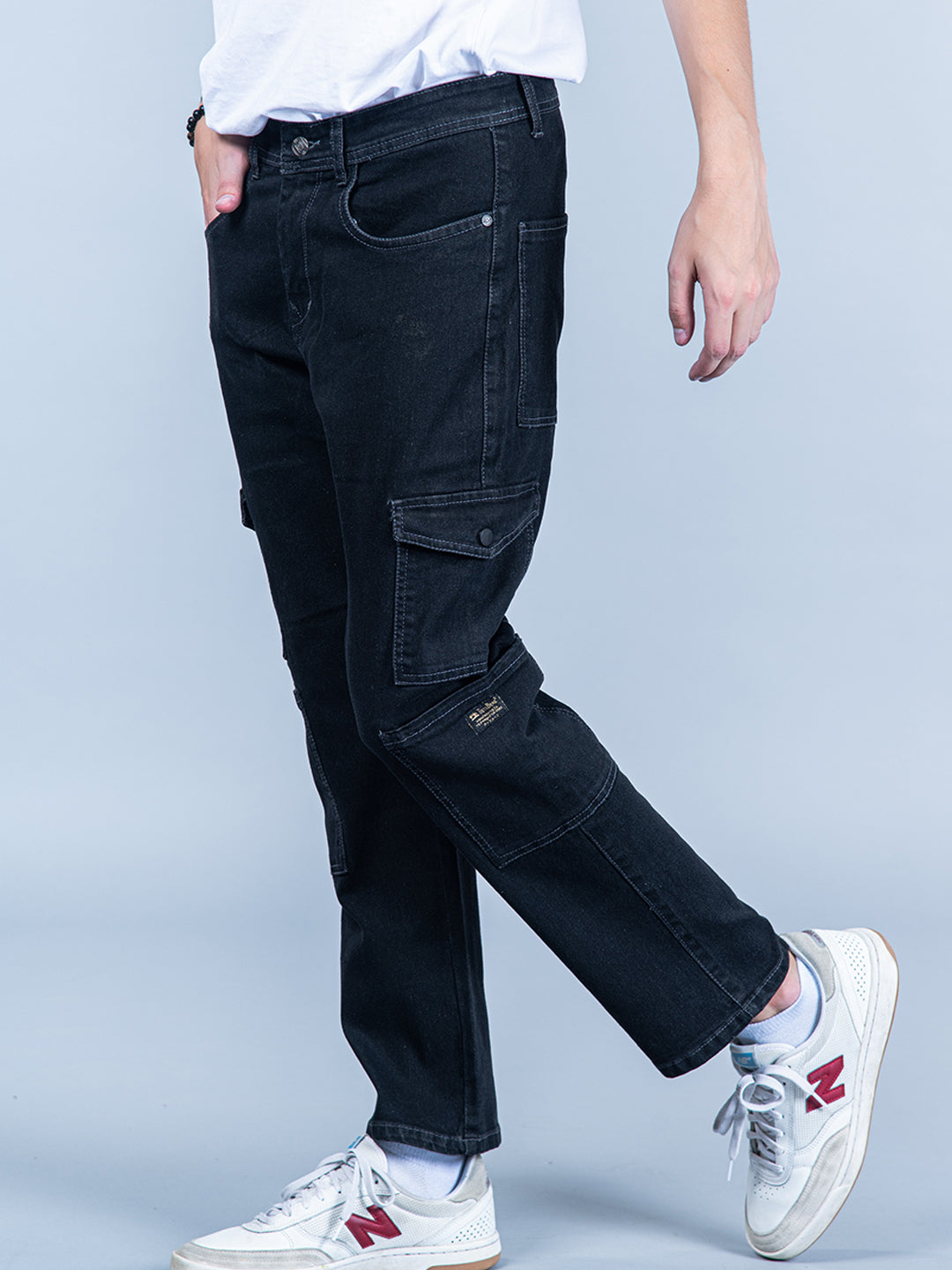 Carbon Black Baggy-Fit Cargo Denim Jeans