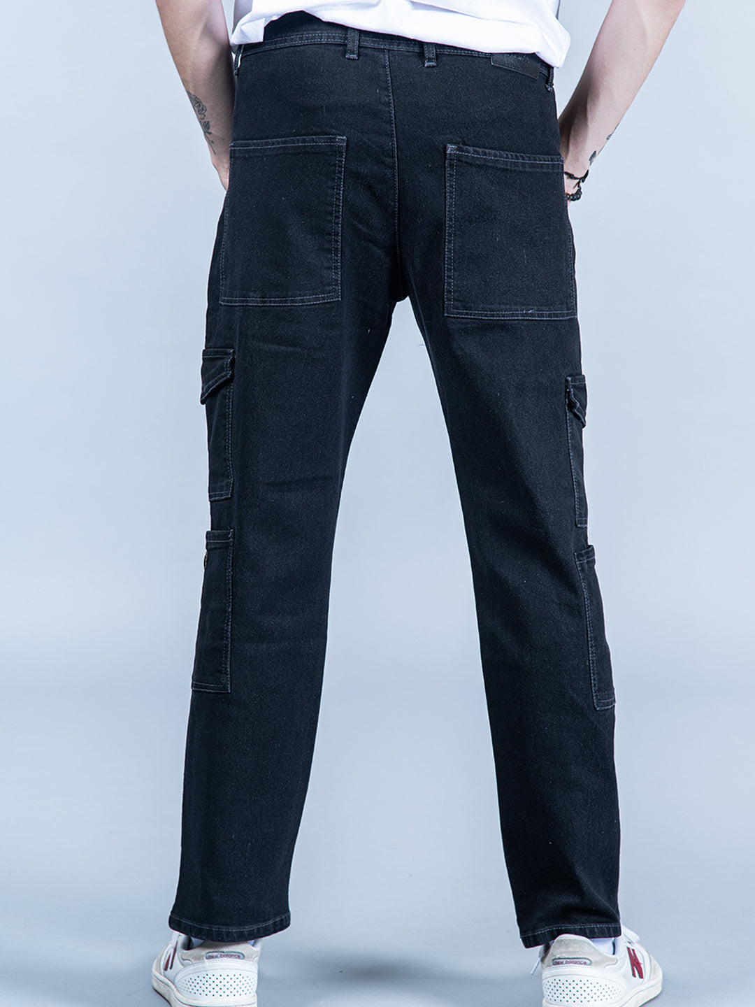 Carbon Black Baggy-Fit Cargo Denim Jeans