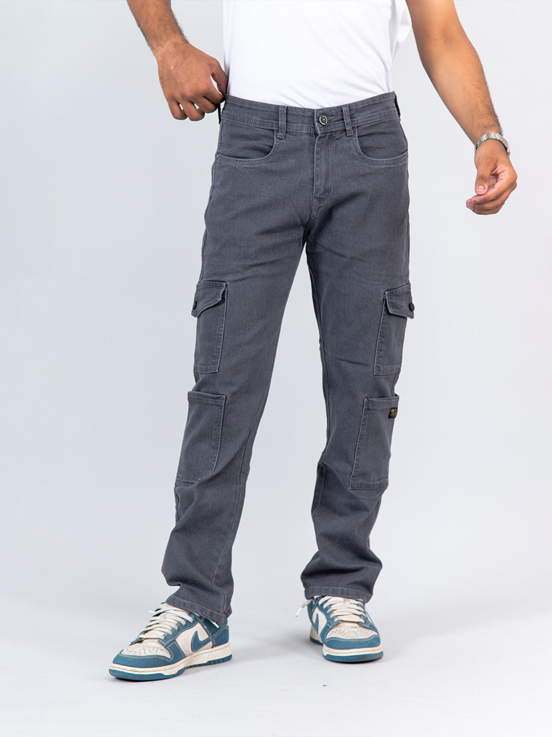 Grey Baggy-Fit Cargo Denim Jeans