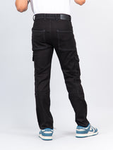 Black Straight Fit Cargo Denim Jeans