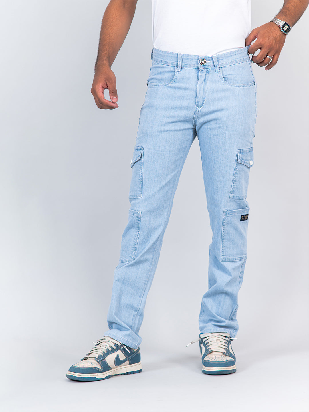 Light Blue Baggy-Fit Cargo Denim Jeans