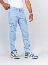 Light Blue Baggy-Fit Cargo Denim Jeans