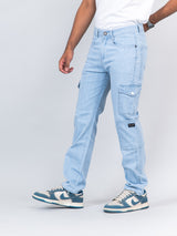 Light Blue Baggy-Fit Cargo Denim Jeans