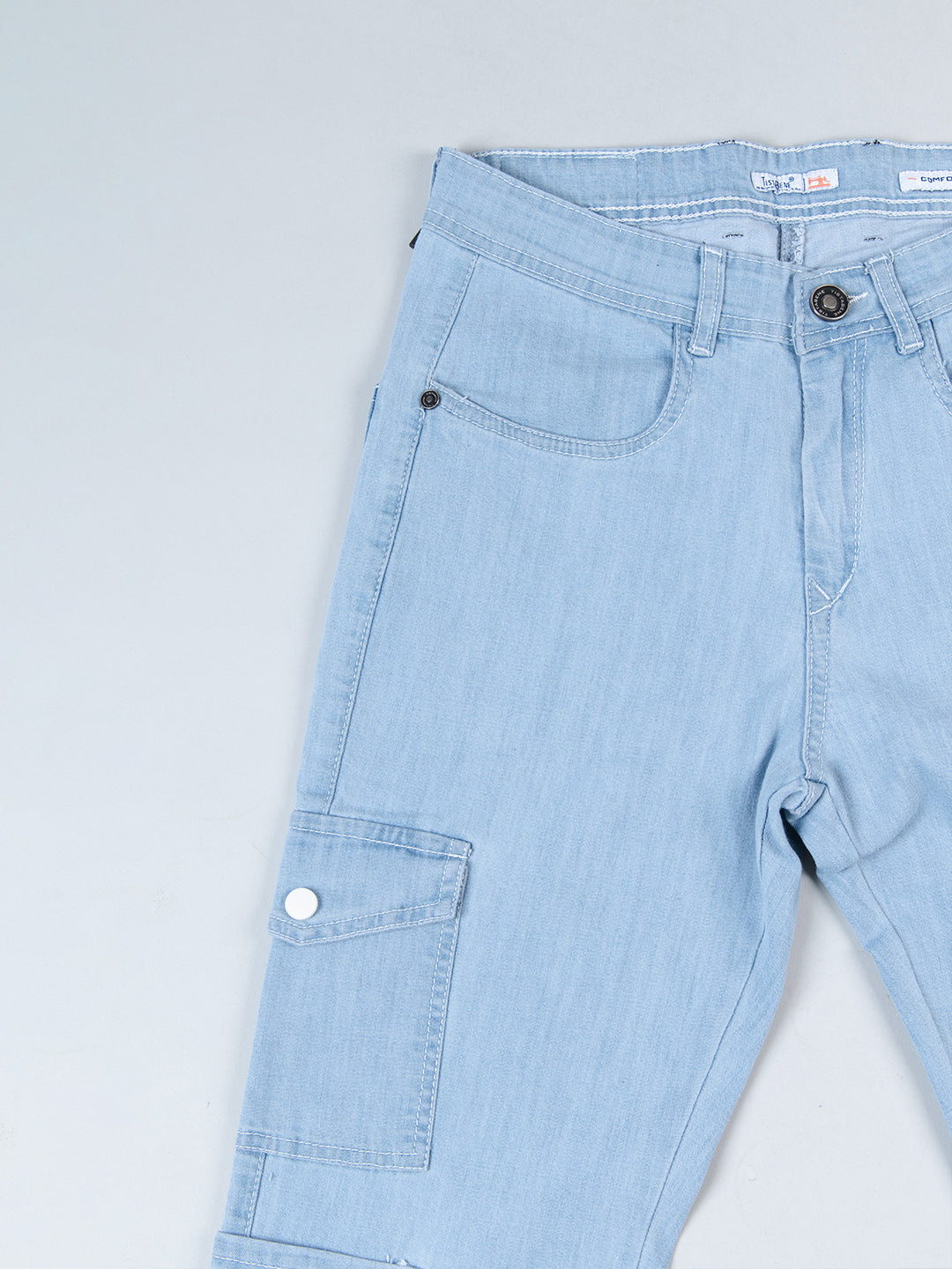 Light Blue Baggy-Fit Cargo Denim Jeans