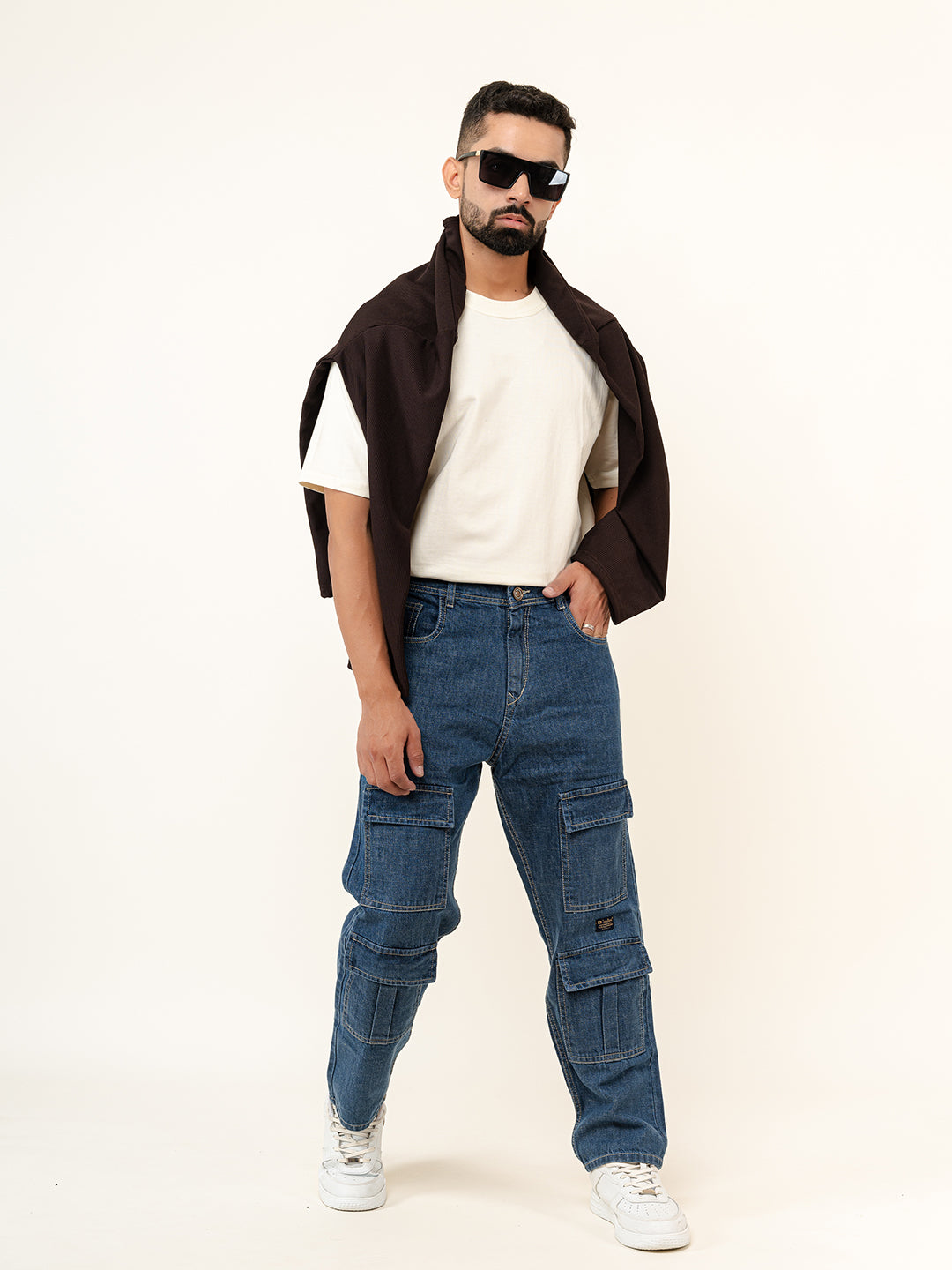 Blue Cargo Baggy Fit Denim Jeans