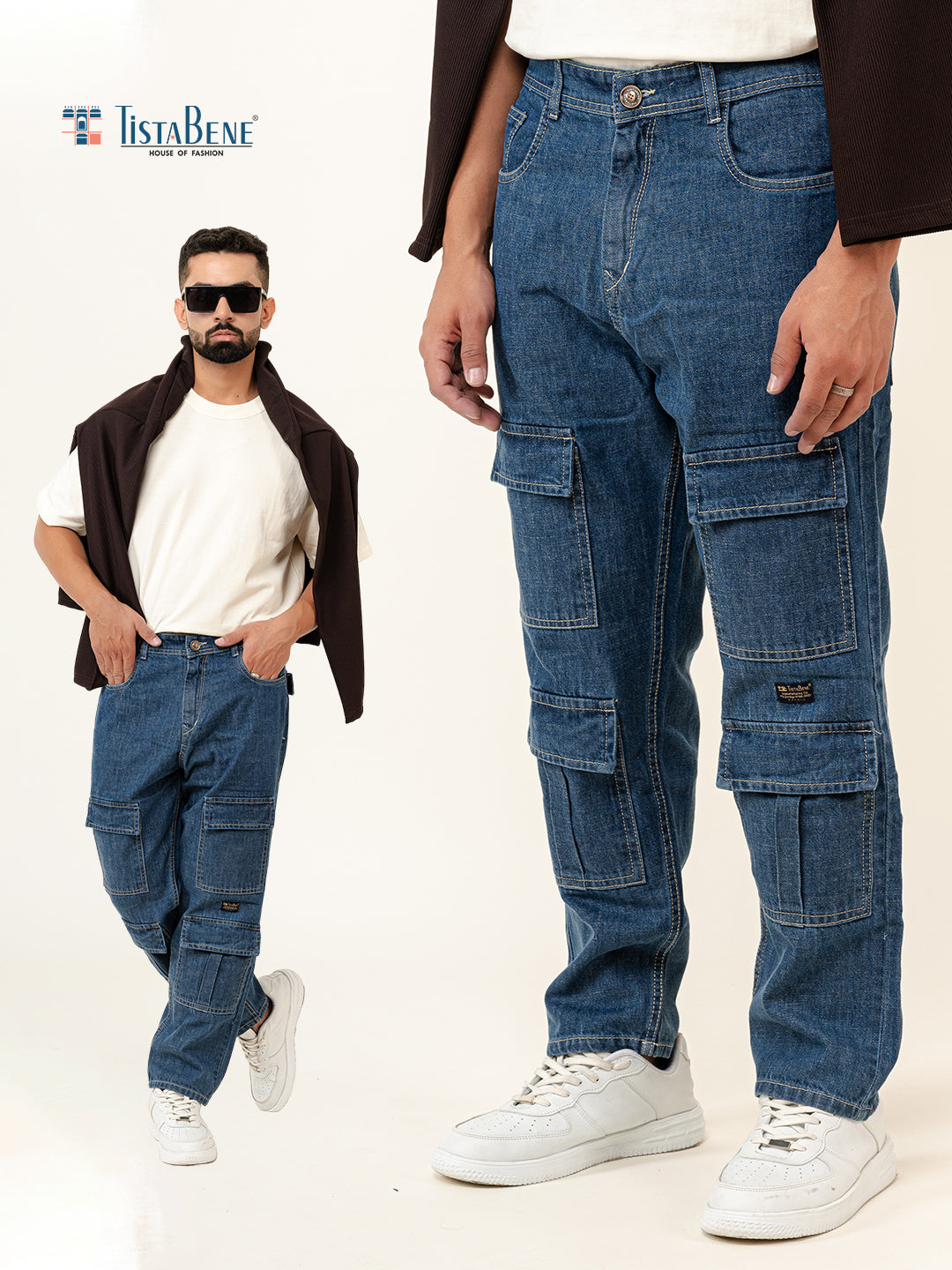 Blue Cargo Baggy Fit Denim Jeans