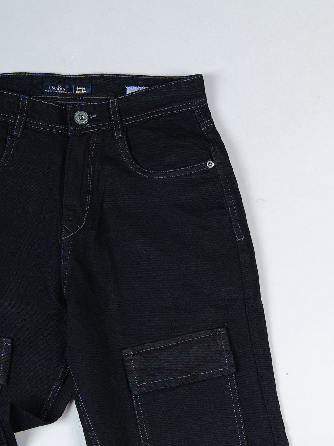 Black Cargo Baggy Fit Denim Jeans