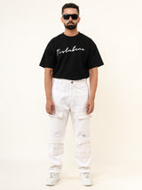 White Cargo Baggy Fit Denim Jeans