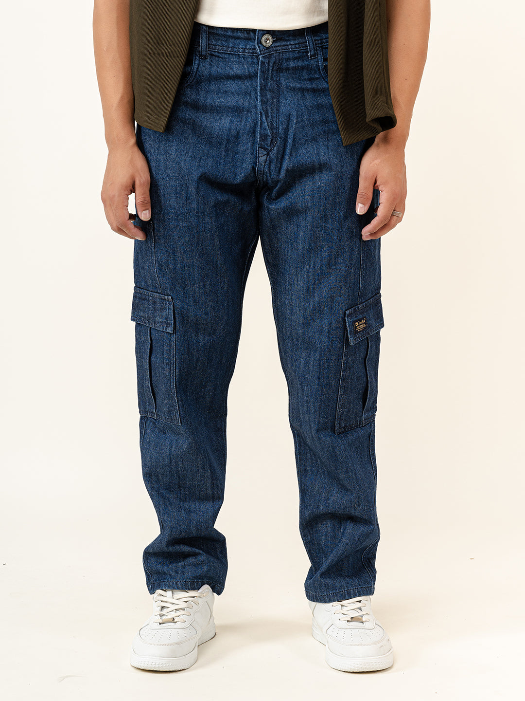 Dark Blue Cargo Baggy Fit Denim Jeans