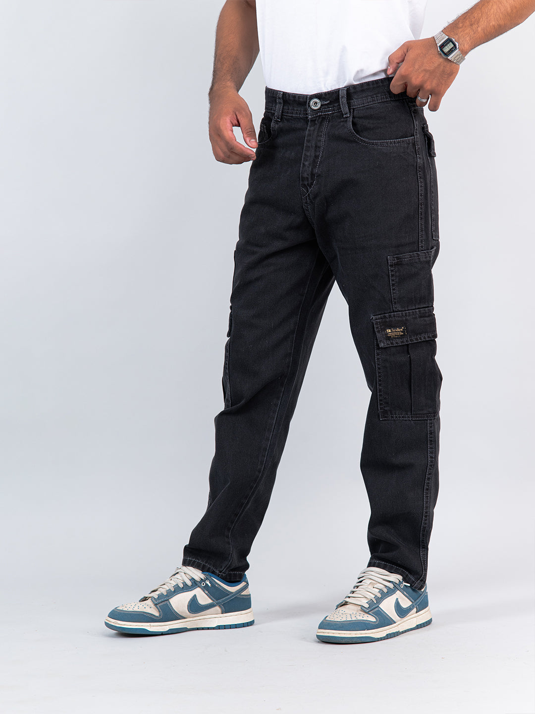 Light Black Cargo Baggy Fit Denim Jeans