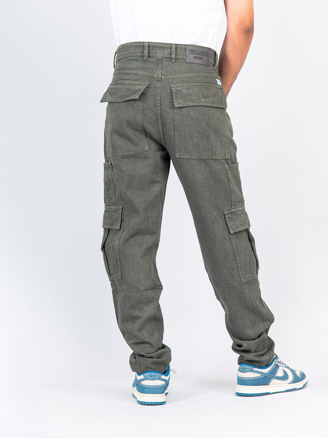 Olive Green Cargo Baggy Fit Denim Jeans