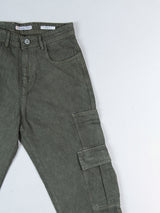 Olive Green Cargo Baggy Fit Denim Jeans