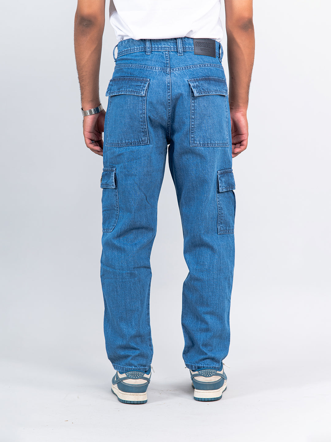 Blue Baggy-Fit Cargo Denim Jeans