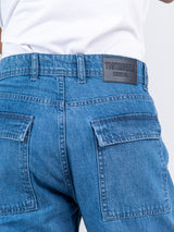 Blue Baggy-Fit Cargo Denim Jeans