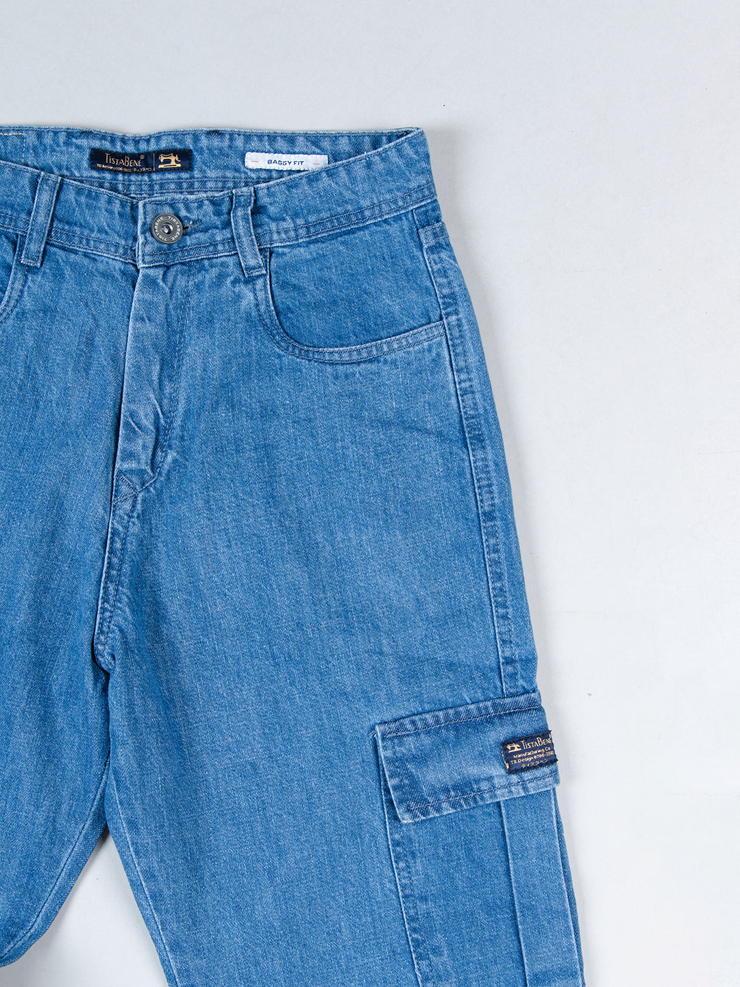 Blue Baggy-Fit Cargo Denim Jeans