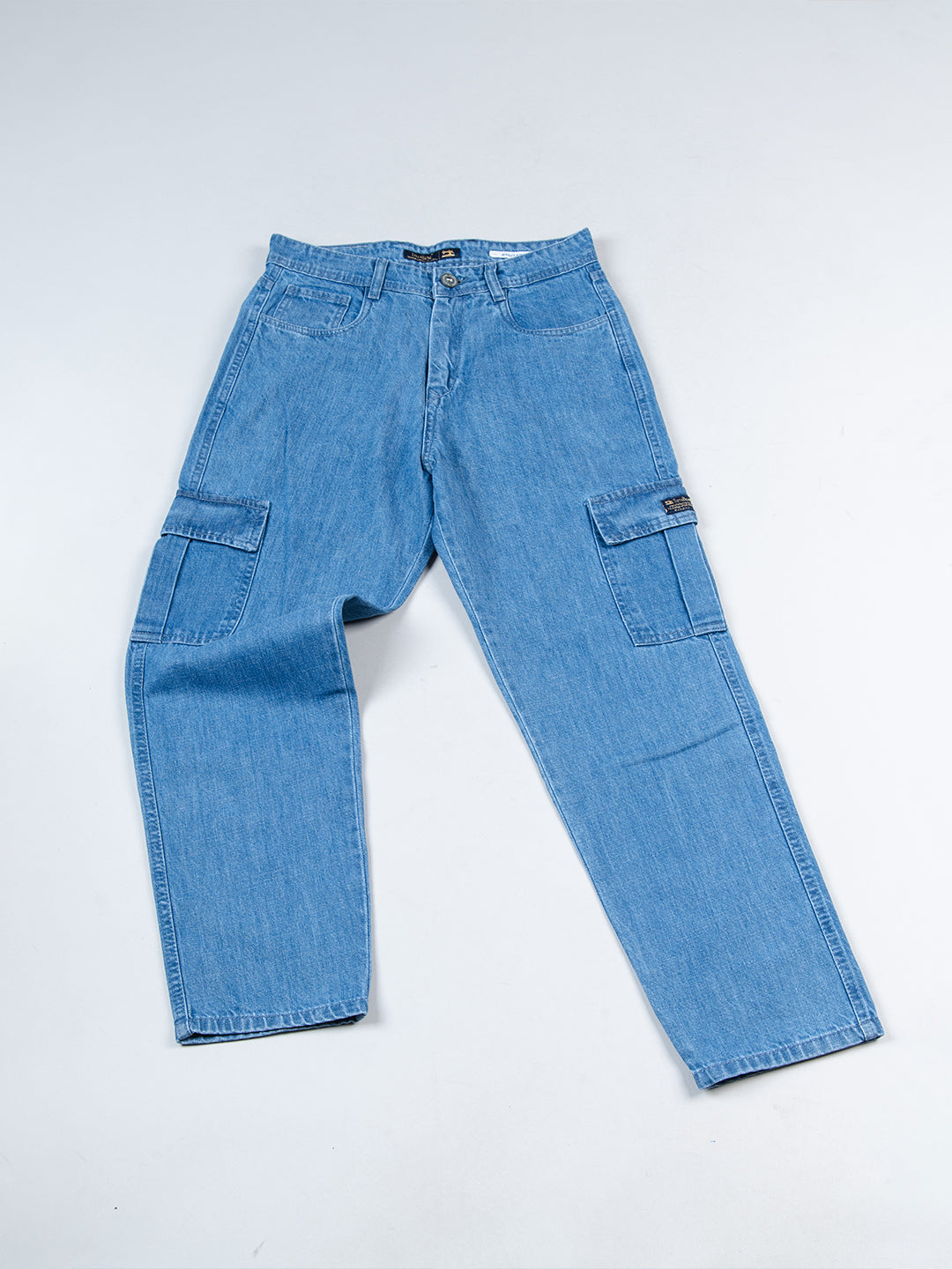 Blue Baggy-Fit Cargo Denim Jeans