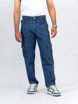 Mid Blue Baggy-Fit Cargo Denim Jeans