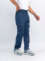 Mid Blue Baggy-Fit Cargo Denim Jeans