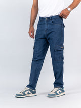 Mid Blue Baggy-Fit Cargo Denim Jeans