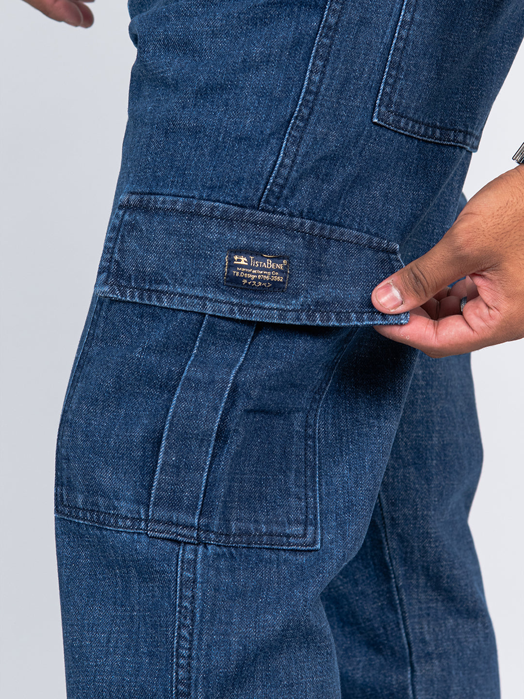 Mid Blue Baggy-Fit Cargo Denim Jeans