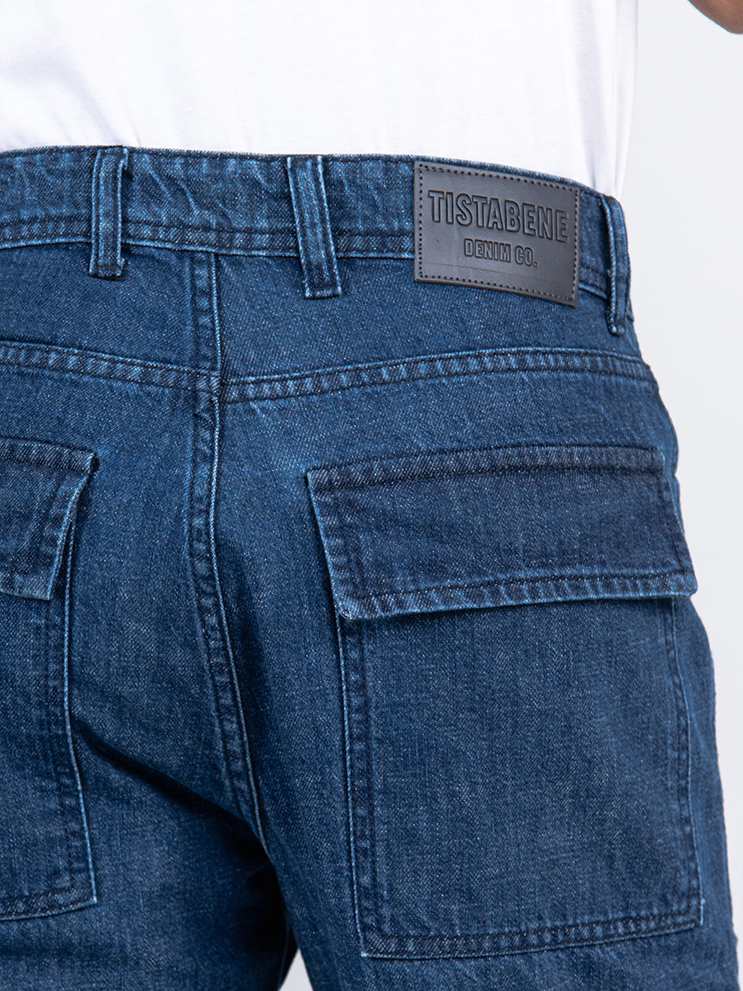 Mid Blue Baggy-Fit Cargo Denim Jeans