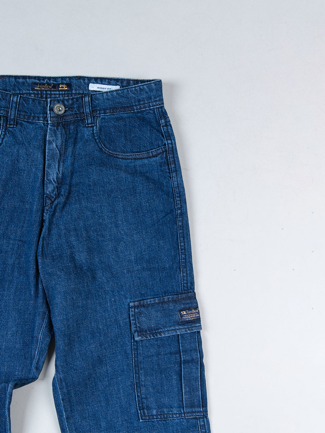 Mid Blue Baggy-Fit Cargo Denim Jeans