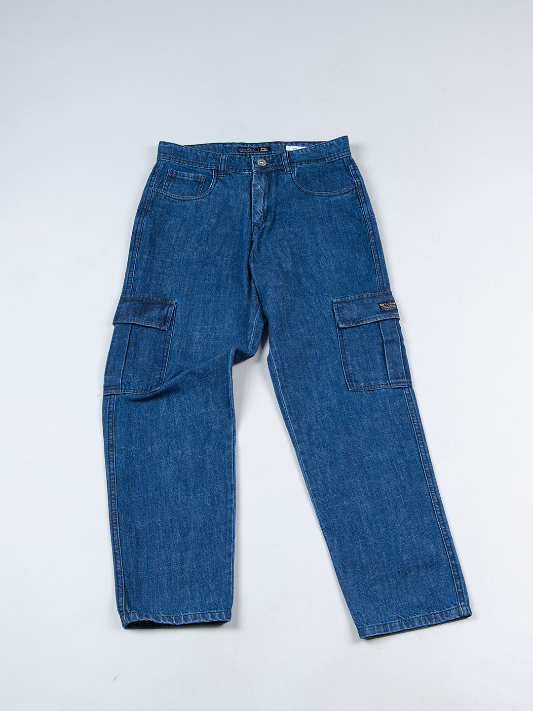 Mid Blue Baggy-Fit Cargo Denim Jeans