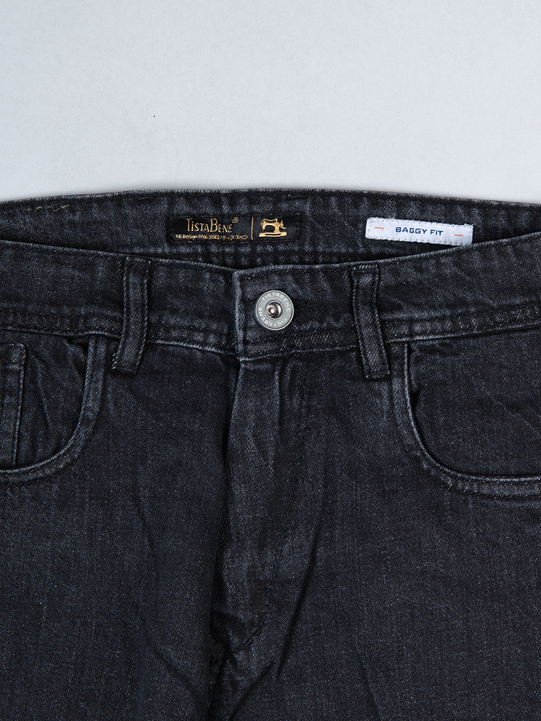 Carbon Black Baggy-Fit Cargo Denim Jeans