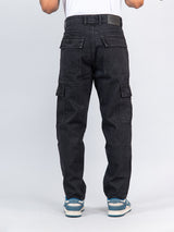 Carbon Black Baggy-Fit Cargo Denim Jeans