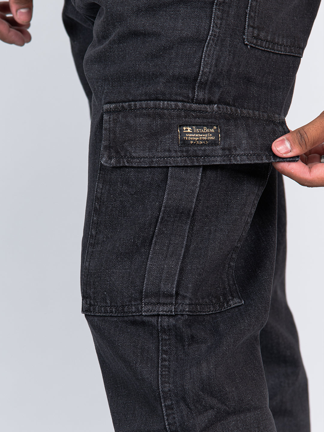 Carbon Black Baggy-Fit Cargo Denim Jeans