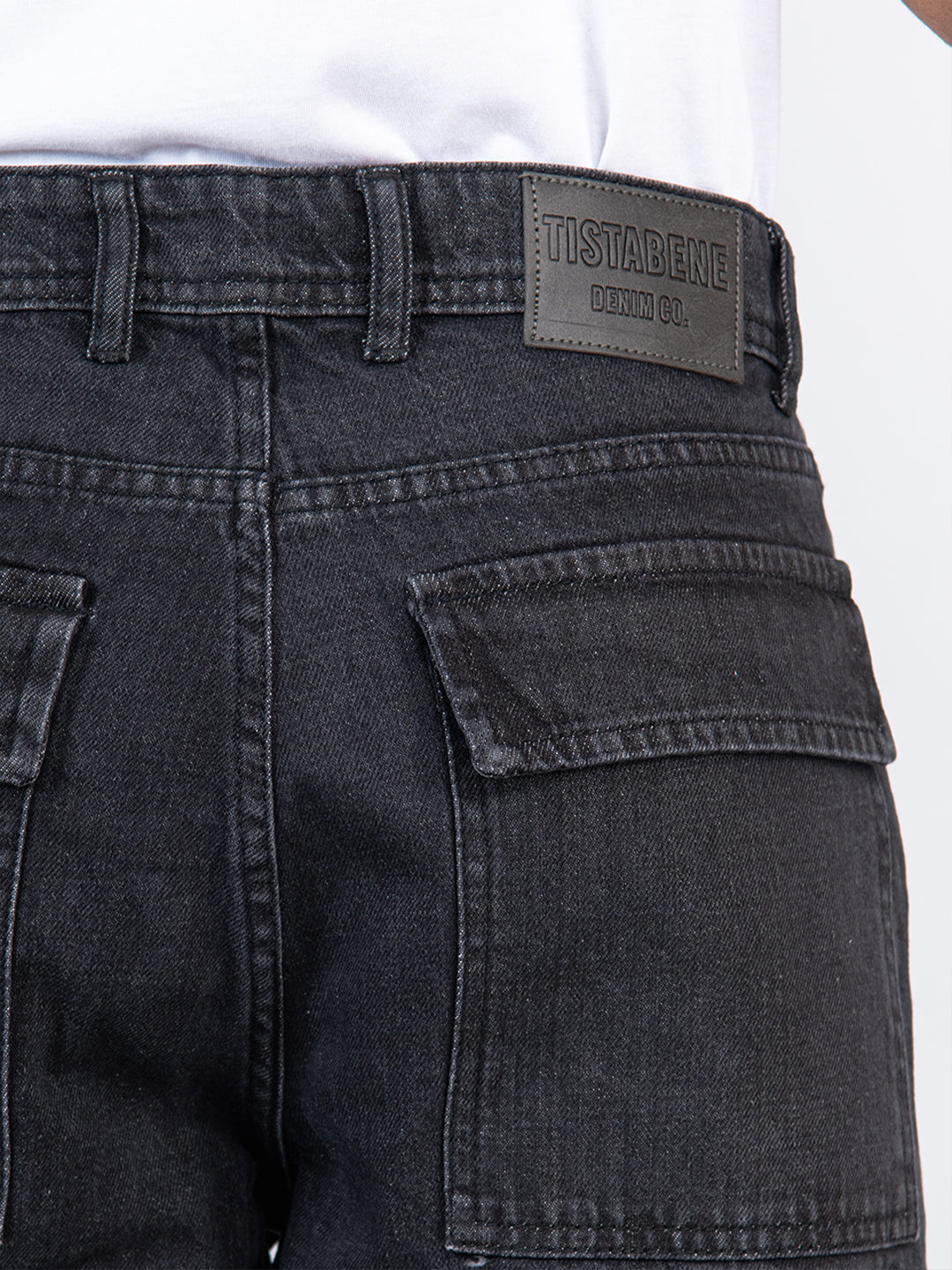 Carbon Black Baggy-Fit Cargo Denim Jeans