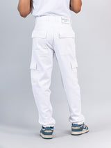 White Baggy-Fit Cargo Denim Jeans