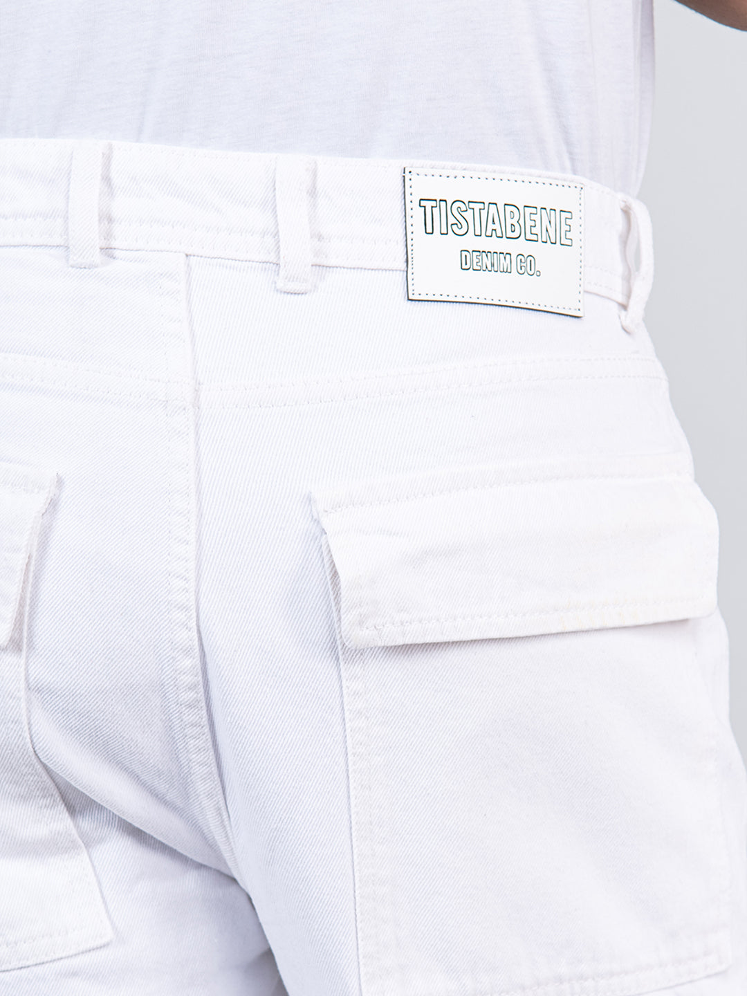 White Baggy-Fit Cargo Denim Jeans