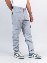 Light Grey Baggy-Fit Cargo Denim Jeans