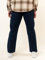 Navy Blue Colour Block Straight Fit Denim Jeans