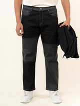 Black Colour Block Straight Fit Denim Jeans