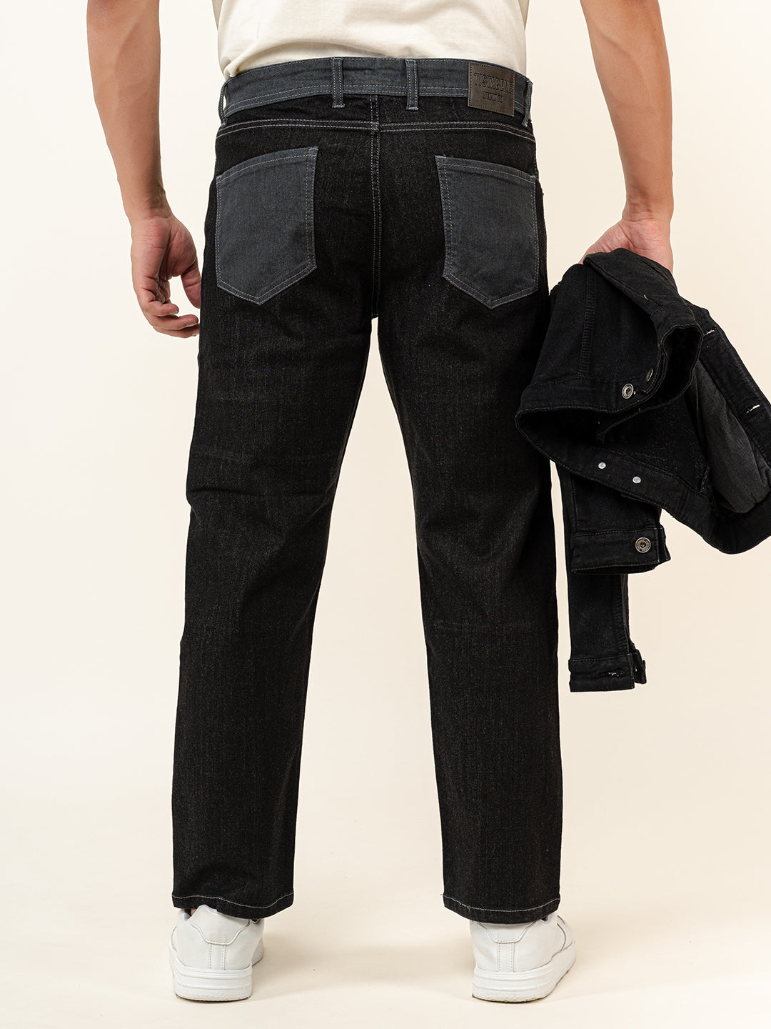 Black Colour Block Straight Fit Denim Jeans