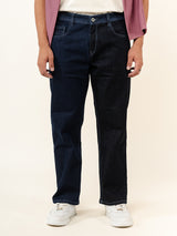 Navy Blue Colour Block Straight Fit Denim Jeans