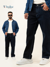 Dark Blue Colour Block Straight Fit Denim Jeans