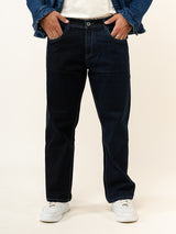 Dark Blue Colour Block Straight Fit Denim Jeans