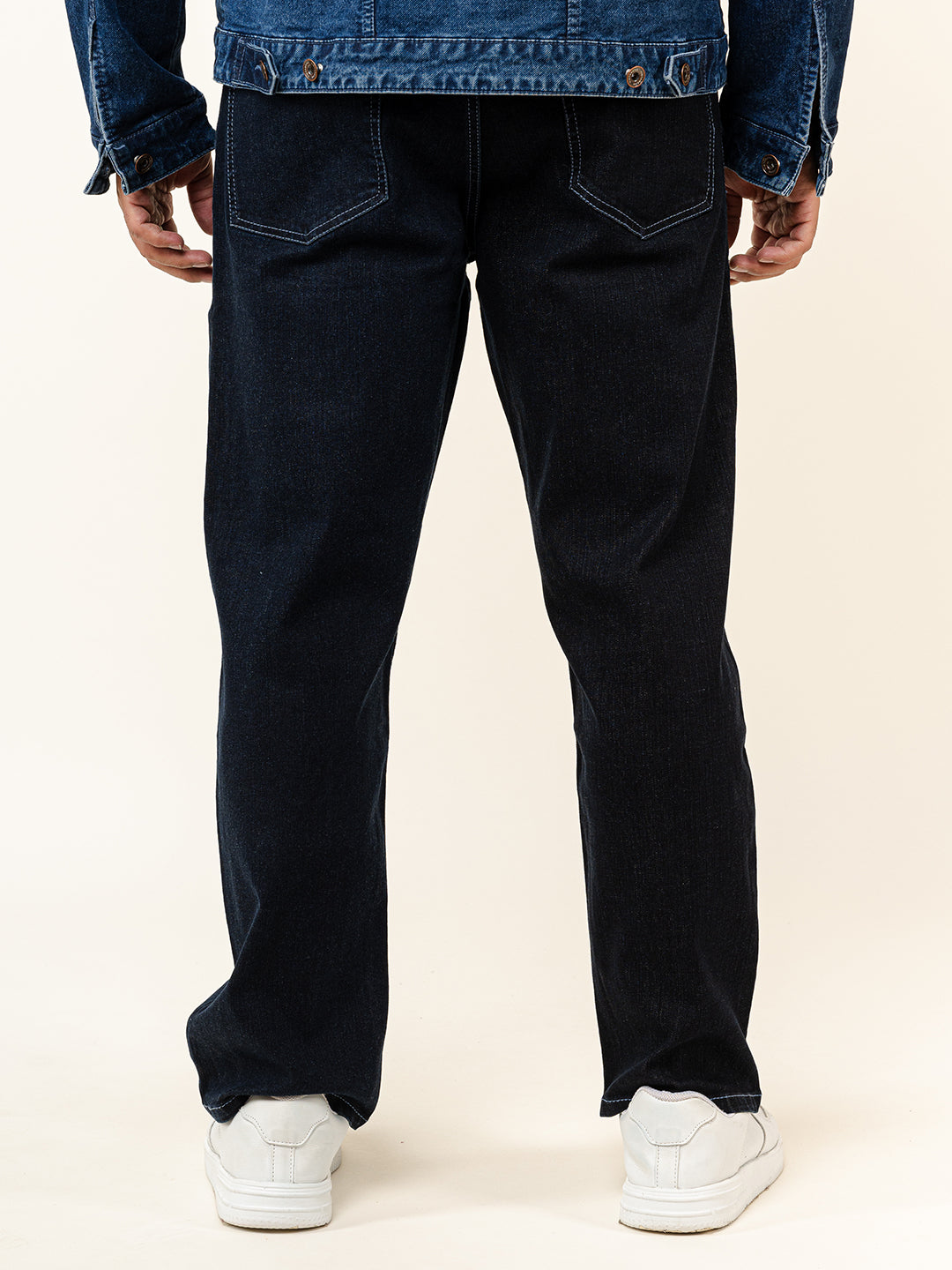 Dark Blue Colour Block Straight Fit Denim Jeans