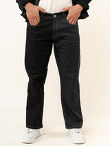 Black Colour Block Straight Fit Denim Jeans